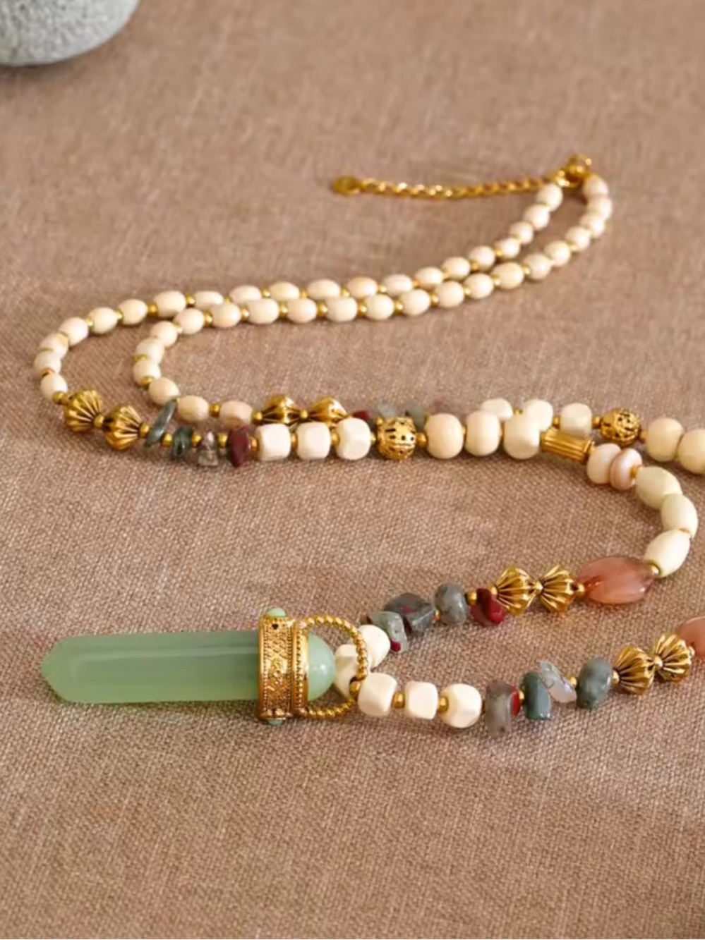Whimsical Green Jade Beaded Necklace - Picture 14 of 15